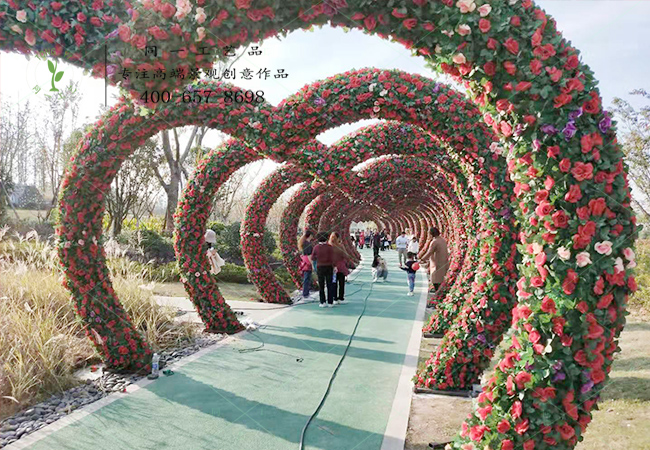 仿真綠雕絹花拱門現場效果 仿真綠雕絹花拱門現場效果