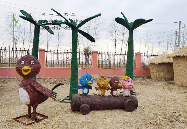 稻草工藝品小鳥棷樹場景造型