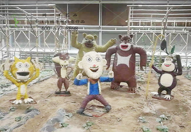 稻草工藝品熊出沒組合造型 稻草工藝品熊出沒組合造型