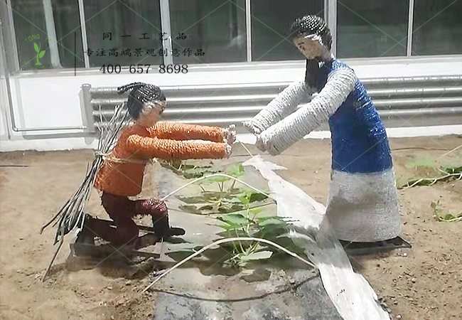 稻草工藝品寓言故事負荊請罪組合造型 稻草工藝品寓言故事負荊請罪組合造型