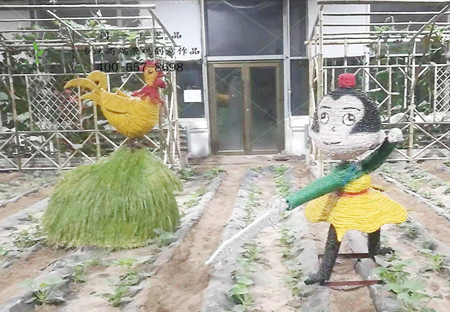 稻草工藝品寓言故事聞雞起舞組合造型 稻草工藝品寓言故事聞雞起舞組合造型